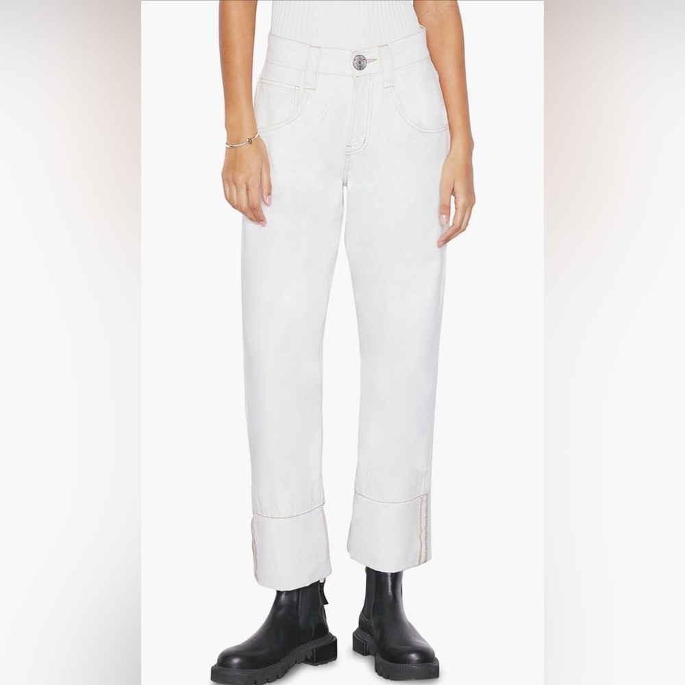 FRAME Women's White Jeans with Brown Piping